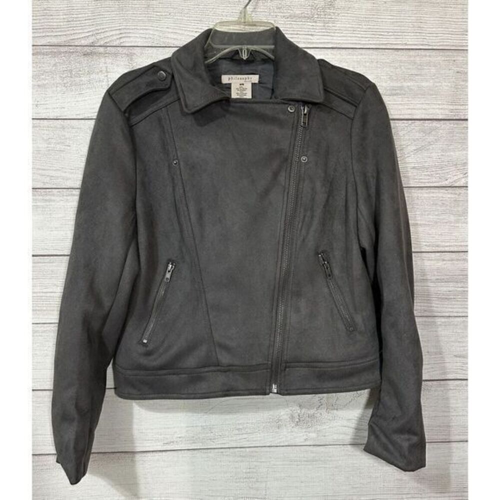 Philosophy Microsuede‎ Biker Jacket Womens Plus Size 2X Gray Fully Lined